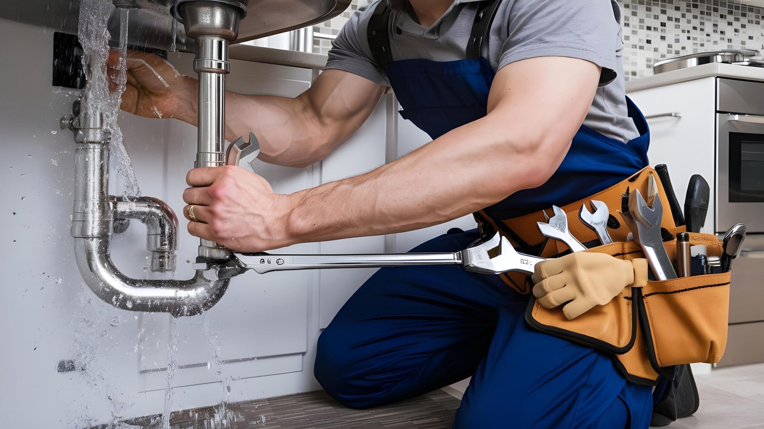 Plumber tightening a residential plumbing pipe in Oregon City